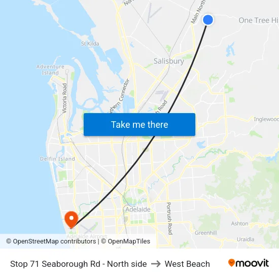 Stop 71 Seaborough Rd - North side to West Beach map