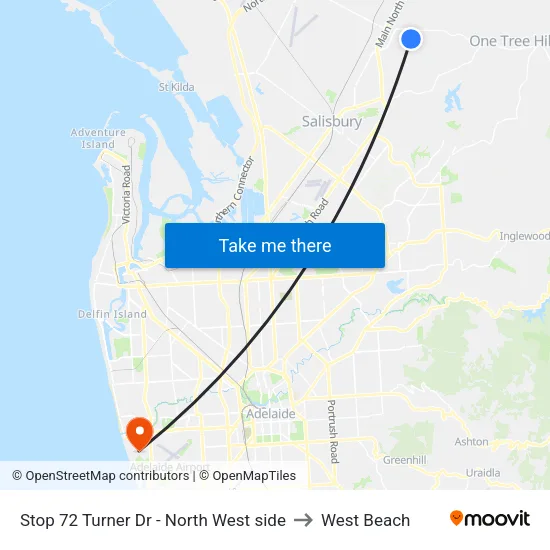 Stop 72 Turner Dr - North West side to West Beach map