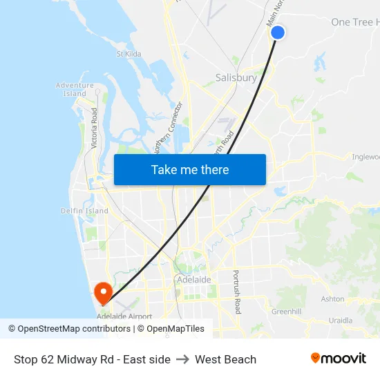 Stop 62 Midway Rd - East side to West Beach map