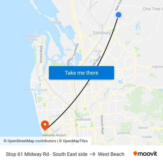 Stop 61 Midway Rd - South East side to West Beach map