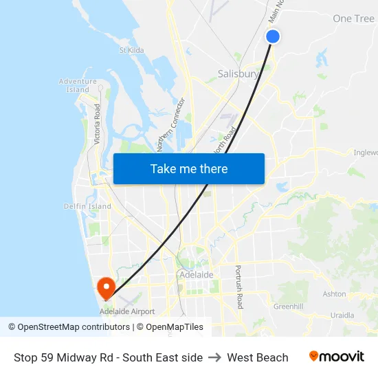 Stop 59 Midway Rd - South East side to West Beach map