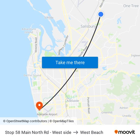 Stop 58 Main North Rd - West side to West Beach map