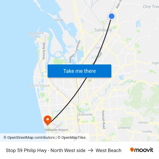 Stop 59 Philip Hwy - North West side to West Beach map