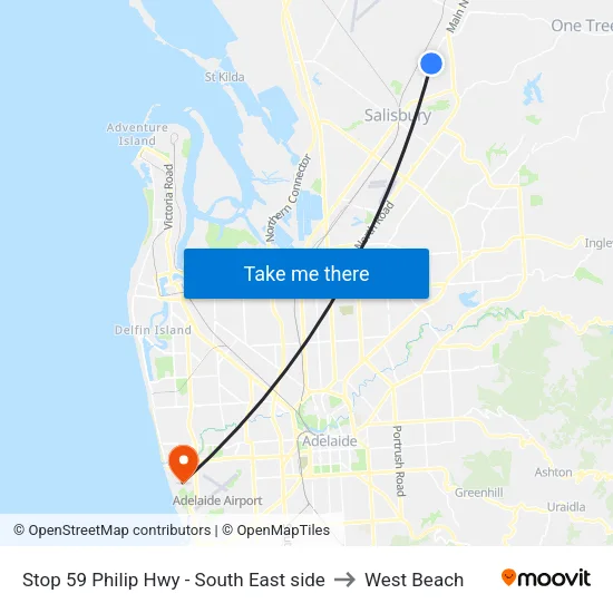 Stop 59 Philip Hwy - South East side to West Beach map