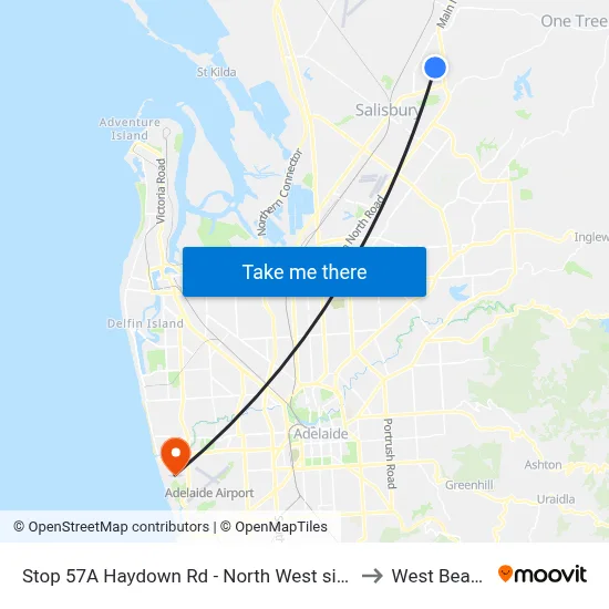 Stop 57A Haydown Rd - North West side to West Beach map