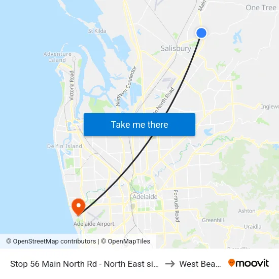 Stop 56 Main North Rd - North East side to West Beach map