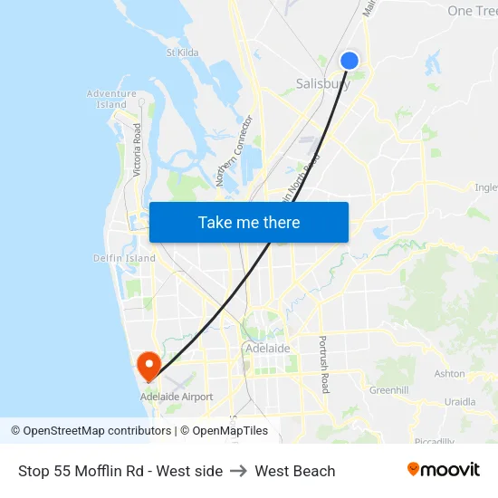 Stop 55 Mofflin Rd - West side to West Beach map