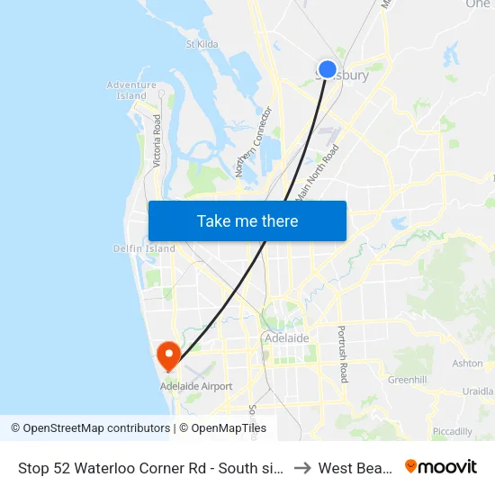 Stop 52 Waterloo Corner Rd - South side to West Beach map