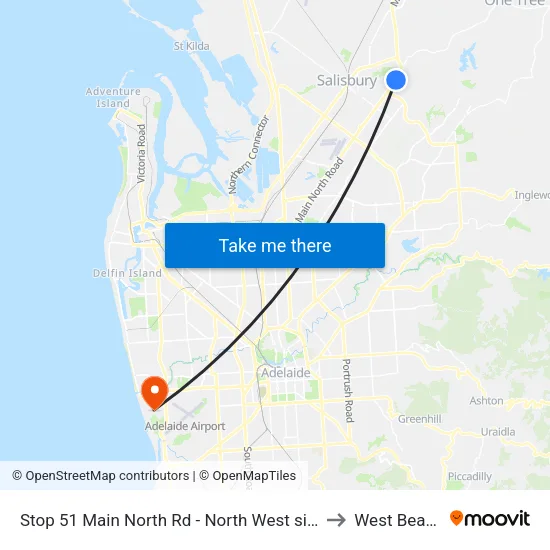 Stop 51 Main North Rd - North West side to West Beach map