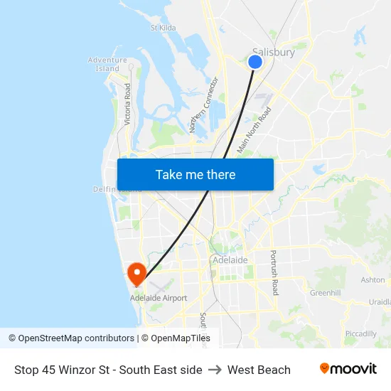 Stop 45 Winzor St - South East side to West Beach map