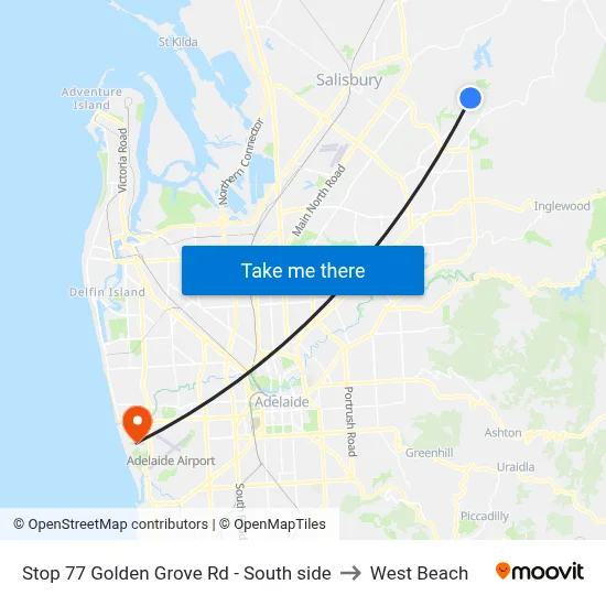 Stop 77 Golden Grove Rd - South side to West Beach map