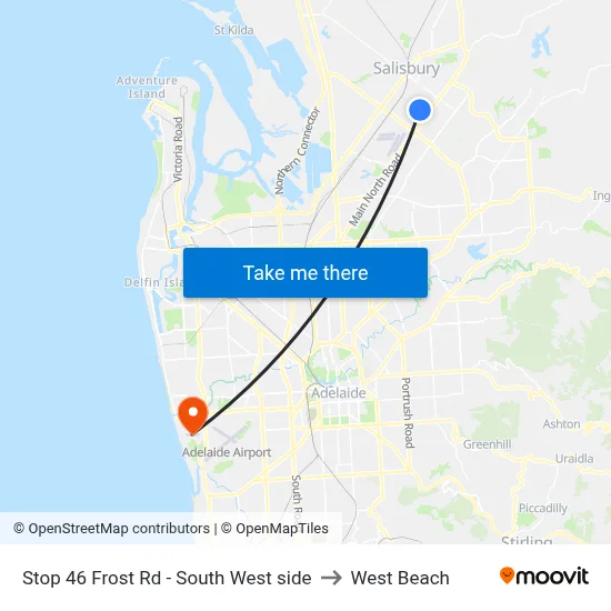 Stop 46 Frost Rd - South West side to West Beach map
