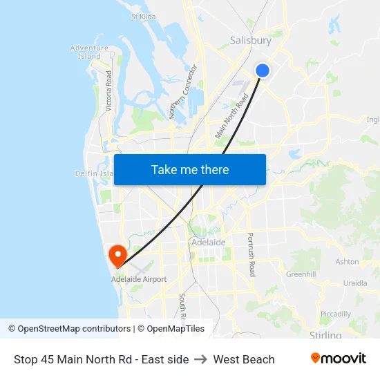 Stop 45 Main North Rd - East side to West Beach map