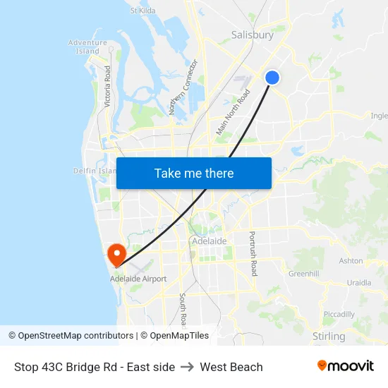 Stop 43C Bridge Rd - East side to West Beach map