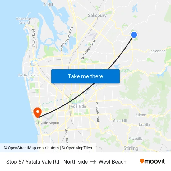 Stop 67 Yatala Vale Rd - North side to West Beach map