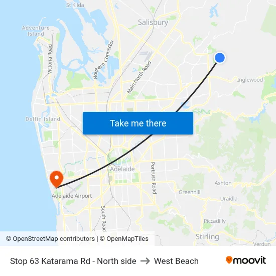 Stop 63 Katarama Rd - North side to West Beach map
