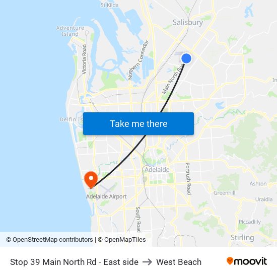 Stop 39 Main North Rd - East side to West Beach map