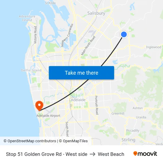 Stop 51 Golden Grove Rd - West side to West Beach map
