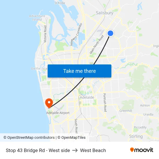 Stop 43 Bridge Rd - West side to West Beach map