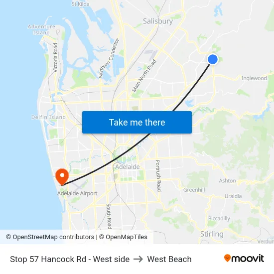 Stop 57 Hancock Rd - West side to West Beach map