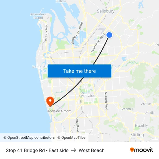 Stop 41 Bridge Rd - East side to West Beach map