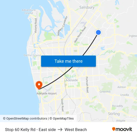 Stop 60 Kelly Rd - East side to West Beach map