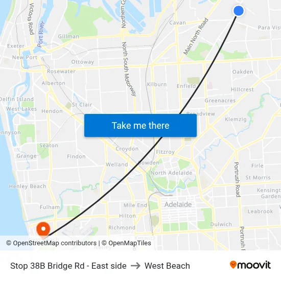 Stop 38B Bridge Rd - East side to West Beach map