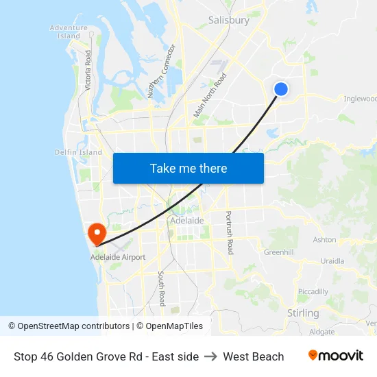Stop 46 Golden Grove Rd - East side to West Beach map