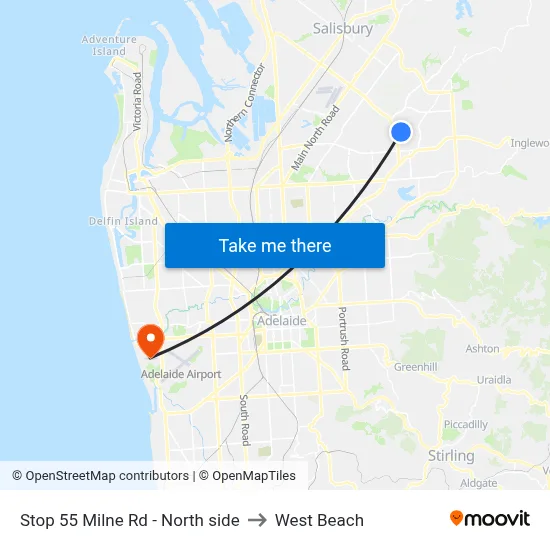 Stop 55 Milne Rd - North side to West Beach map