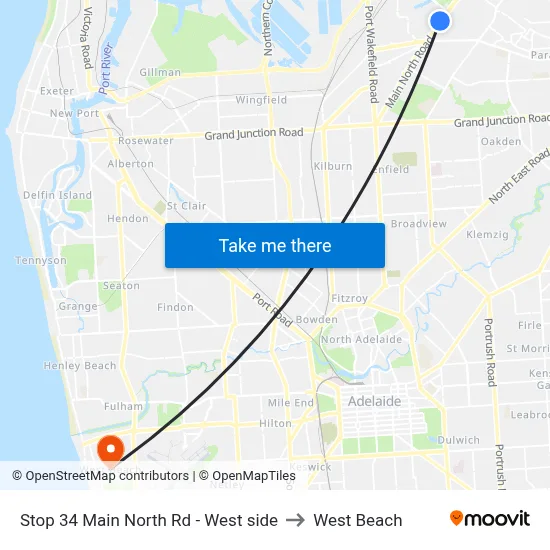 Stop 34 Main North Rd - West side to West Beach map