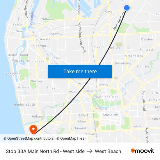 Stop 33A Main North Rd - West side to West Beach map