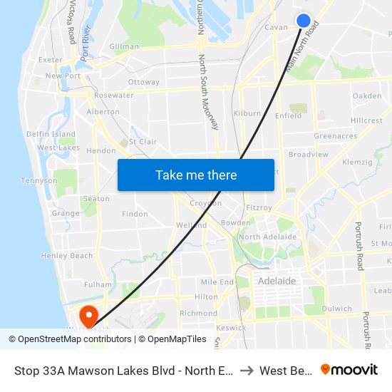 Stop 33A Mawson Lakes Blvd - North East side to West Beach map