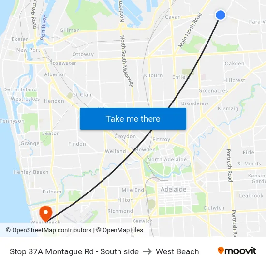 Stop 37A Montague Rd - South side to West Beach map