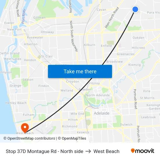 Stop 37D Montague Rd - North side to West Beach map