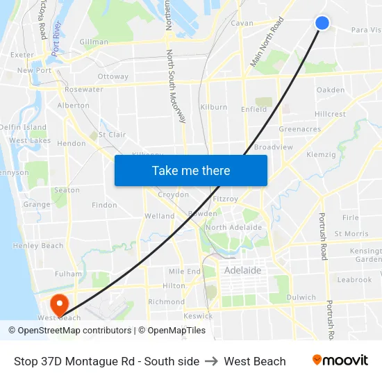 Stop 37D Montague Rd - South side to West Beach map