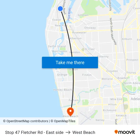 Stop 47 Fletcher Rd - East side to West Beach map