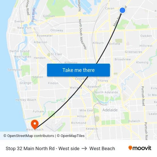 Stop 32 Main North Rd - West side to West Beach map