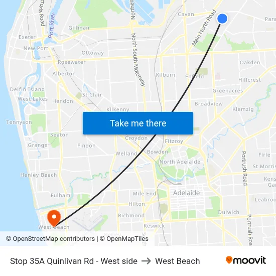 Stop 35A Quinlivan Rd - West side to West Beach map