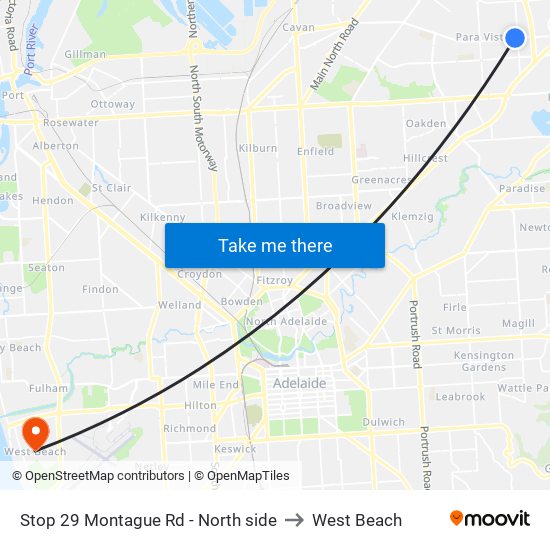 Stop 29 Montague Rd - North side to West Beach map