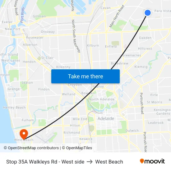 Stop 35A Walkleys Rd - West side to West Beach map