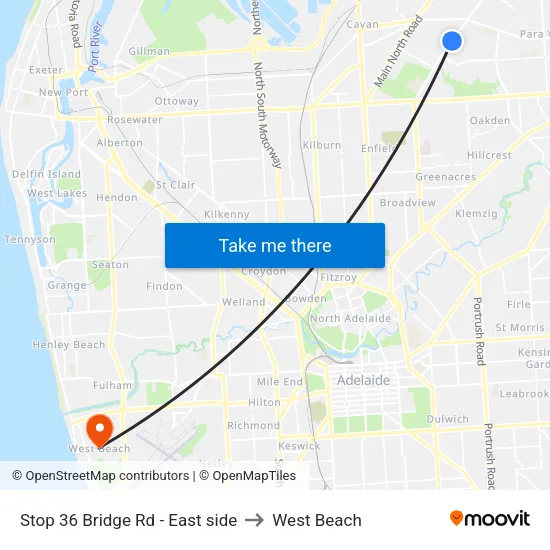 Stop 36 Bridge Rd - East side to West Beach map