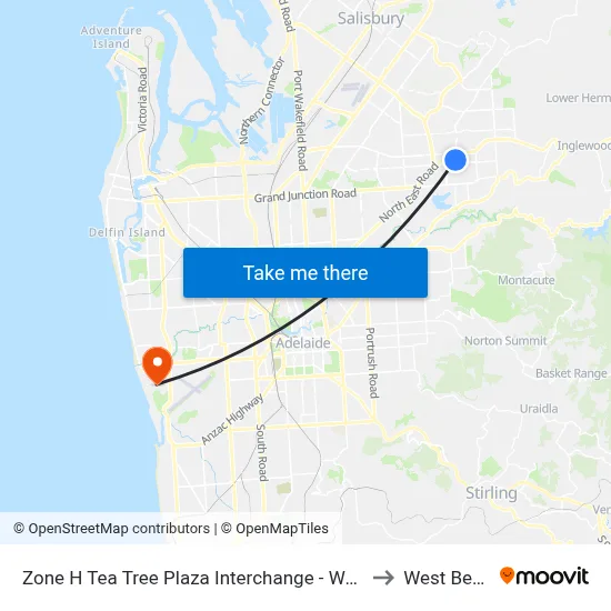 Zone H Tea Tree Plaza Interchange - West side to West Beach map