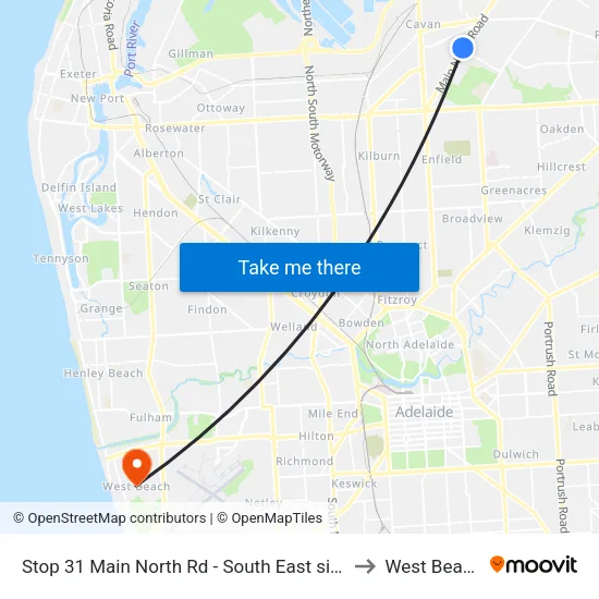 Stop 31 Main North Rd - South East side to West Beach map