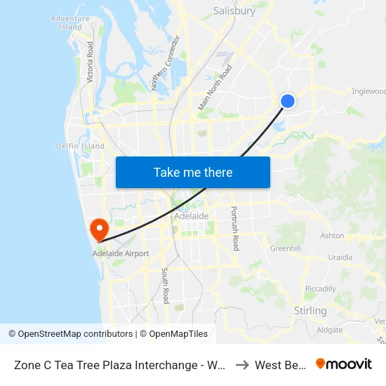 Zone C Tea Tree Plaza Interchange - West side to West Beach map