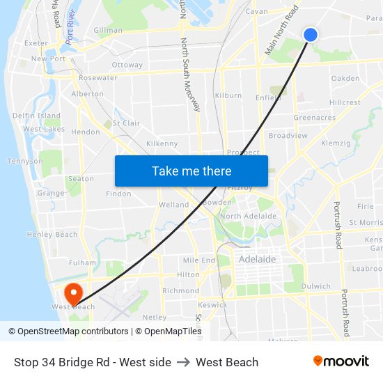 Stop 34 Bridge Rd - West side to West Beach map