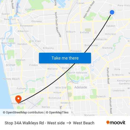 Stop 34A Walkleys Rd - West side to West Beach map