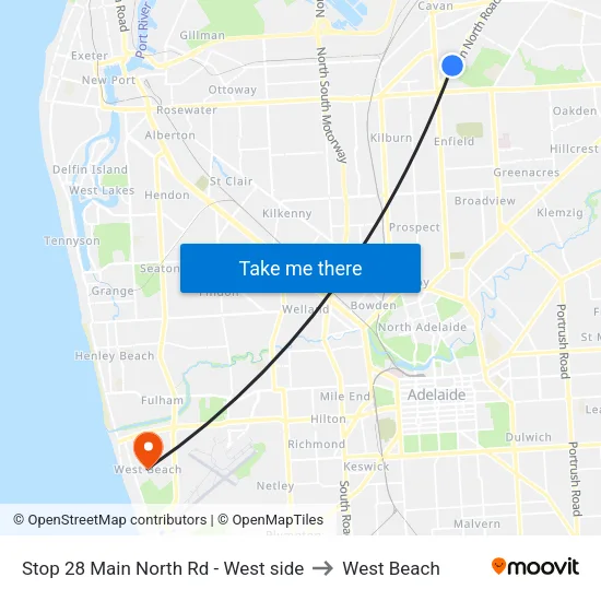 Stop 28 Main North Rd - West side to West Beach map