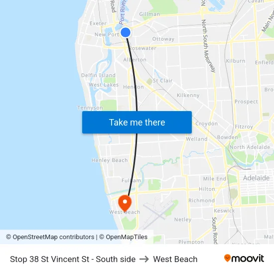 Stop 38 St Vincent St - South side to West Beach map