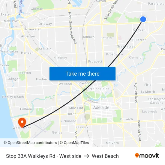 Stop 33A Walkleys Rd - West side to West Beach map