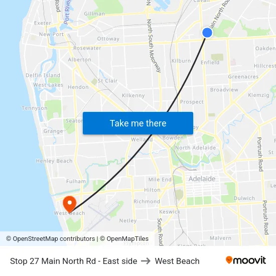 Stop 27 Main North Rd - East side to West Beach map